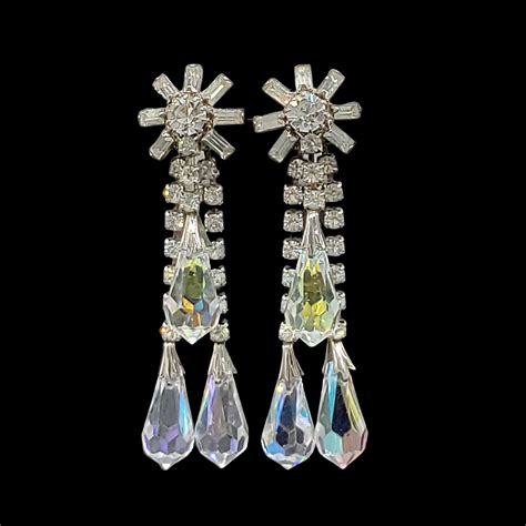 chanel rhinestone earrings|vintage rhinestone chandelier earrings.